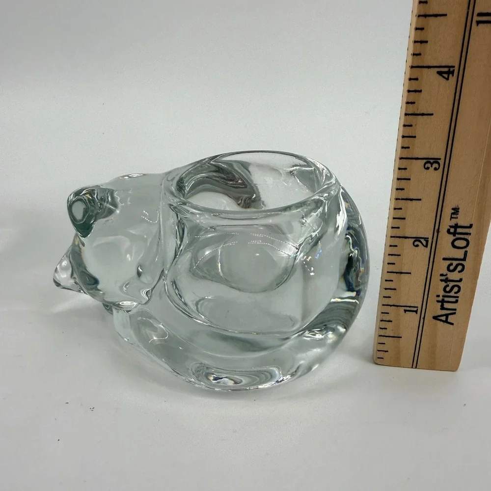 Vintage Indiana Glass Clear Cat Votive Candle Holders Pair